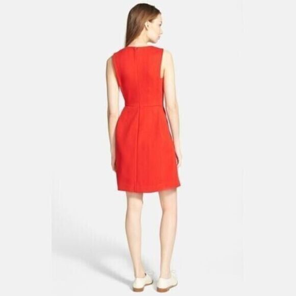 Madewell Abroad Ponte Knit Dress Sz 0 Spark Red Fit & Flare Pockets Sleeveless - Picture 2 of 9